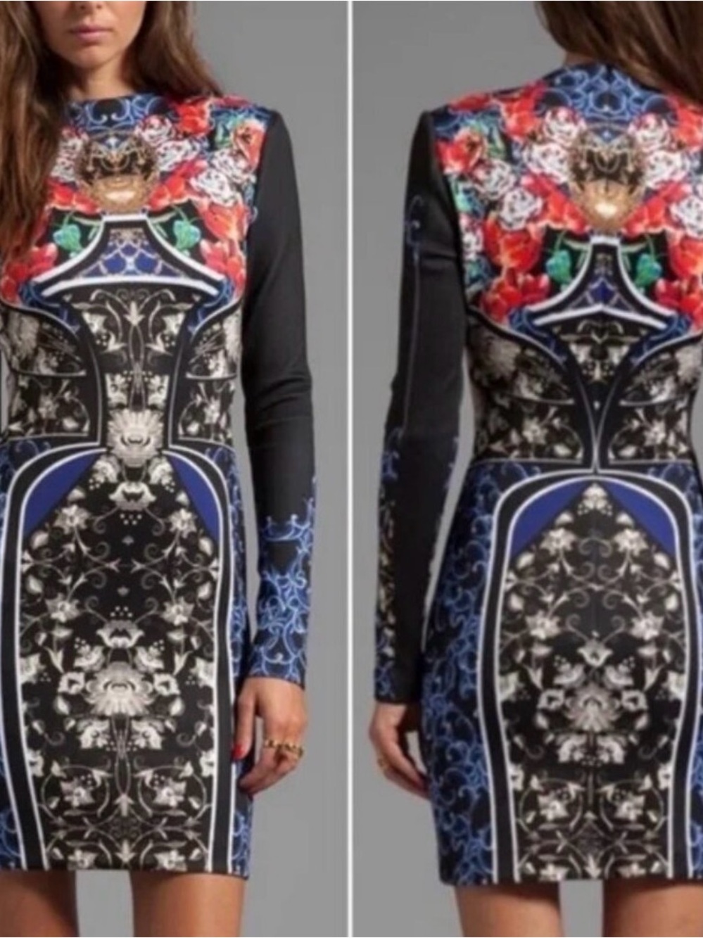 CLOVER CANYON ROYAL EGG VASE FLORAL LONG SLEEVE BODYCON DRESS - Picture 3 of 8